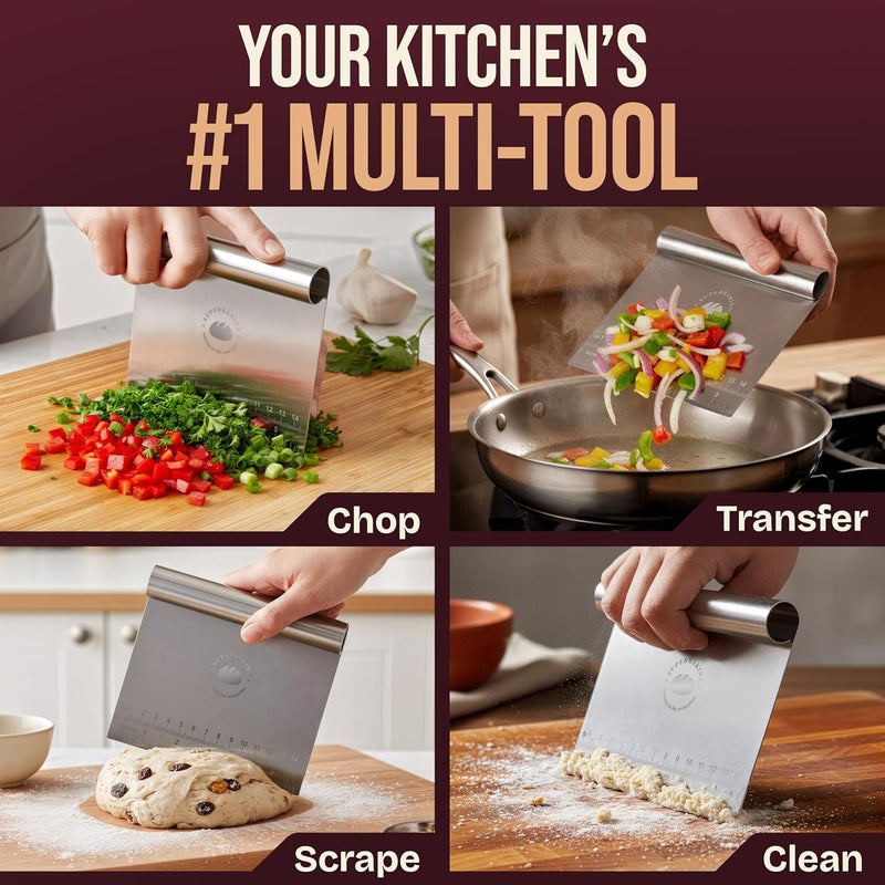 Superbaking Dough Scraper - 6" Stainless Steel Bench Scraper - Dough Cutter with Ruler - Pastry & Cake Scraper - Kitchen Tools Sourdough Baking Supplies - Bread Making Tools & Accessories for Bakers - Image 5